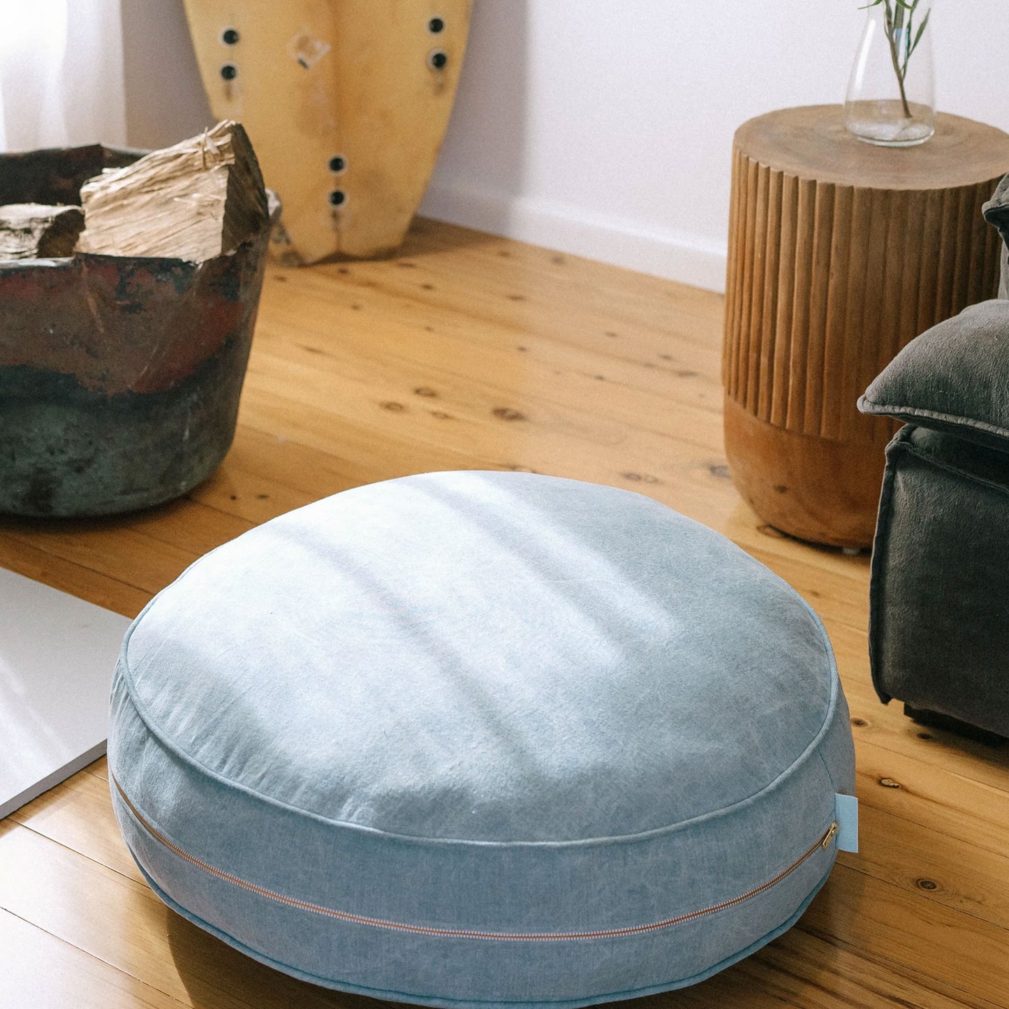 azure stone dog bed in lounge room
